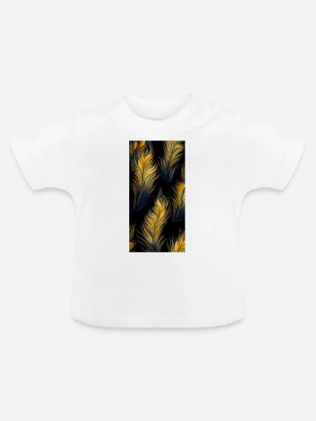 Goldene Federn - Baby Bio-T-Shirt mit Rundhals - Weiß