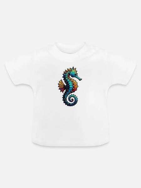 Seepferdchen - Baby Bio-T-Shirt mit Rundhals - Weiß