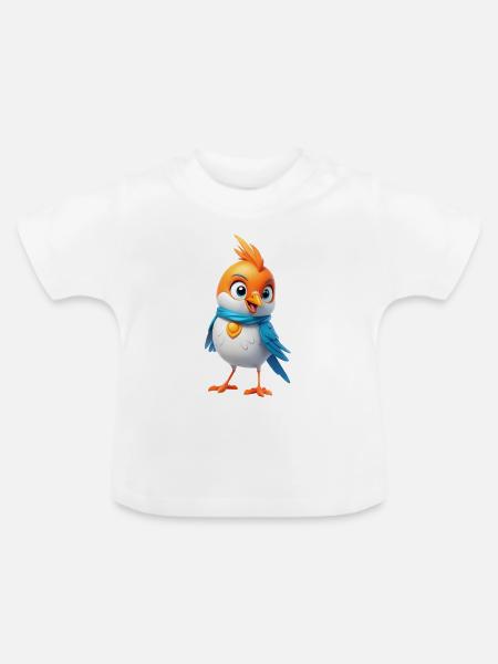 Bunter Vogel mit Schal – Cartoon-Design - Baby Bio-T-Shirt mit Rundhals - Weiß