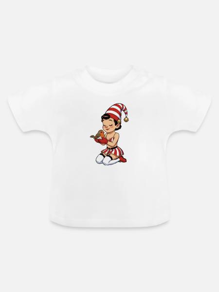 Gnom-Mädchen mit Rotkehlchen - Baby Bio-T-Shirt mit Rundhals - Weiß