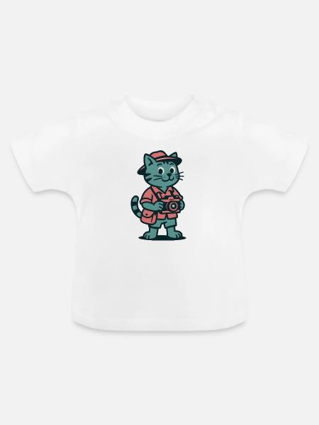 Touristenkatze mit Kamerafahrt - Baby Bio-T-Shirt mit Rundhals - Weiß