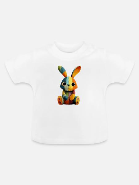 Patchwork Häschen Farbenfestival - Baby Bio-T-Shirt mit Rundhals - Weiß