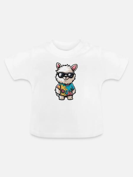 Alpaka Llama Comic Urlaub - Baby Bio-T-Shirt mit Rundhals - Weiß