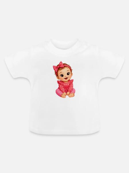 Kuschelbaby Herzchen Rosa - Baby Bio-T-Shirt mit Rundhals - Weiß