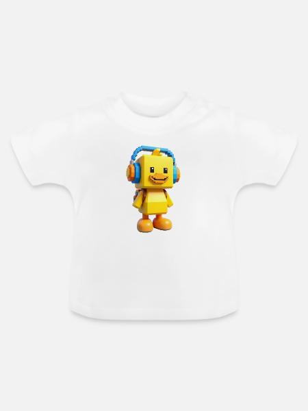 Voxelente mit Kopfhörern - Baby Bio-T-Shirt mit Rundhals - Weiß