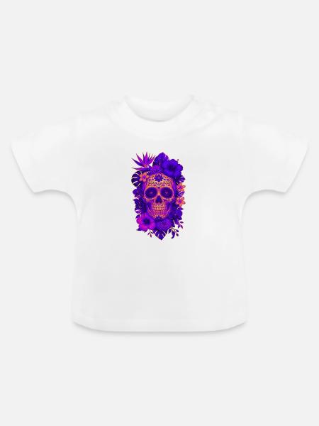 Halloween Sugar Skull Sugarskull lila - Baby Bio-T-Shirt mit Rundhals - Weiß