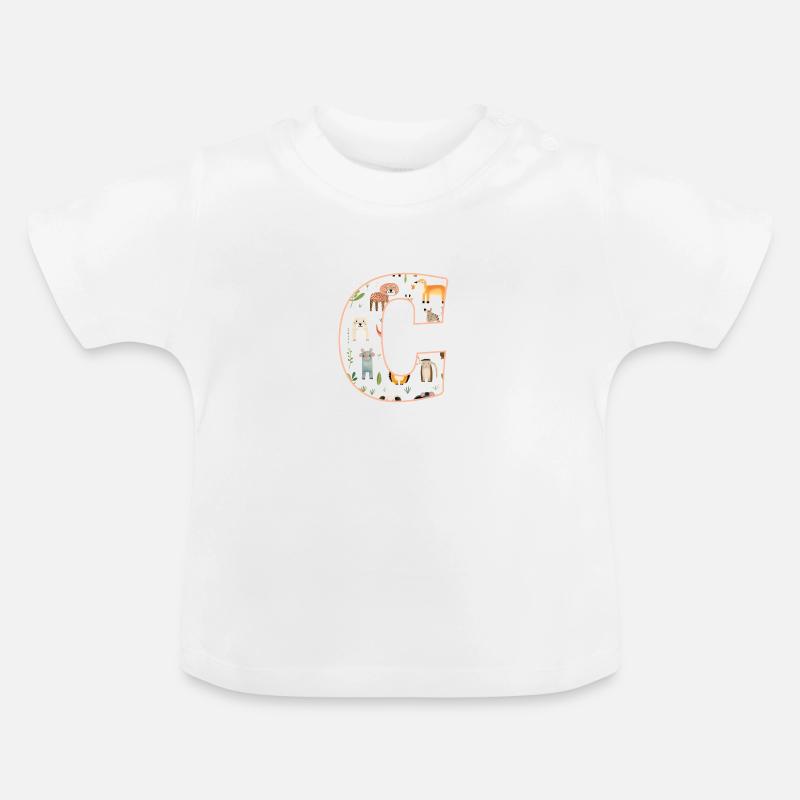 Buchstabe C, Monogramm, Tiermuster - Baby Bio-T-Shirt mit Rundhals - Weiß