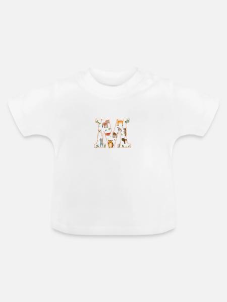 Letter M, Monogram, Animal Pattern - Baby Organic T-Shirt with Round Neck - white