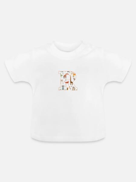 Buchstabe R, Monogramm, Tiermuster - Baby Bio-T-Shirt mit Rundhals - Weiß