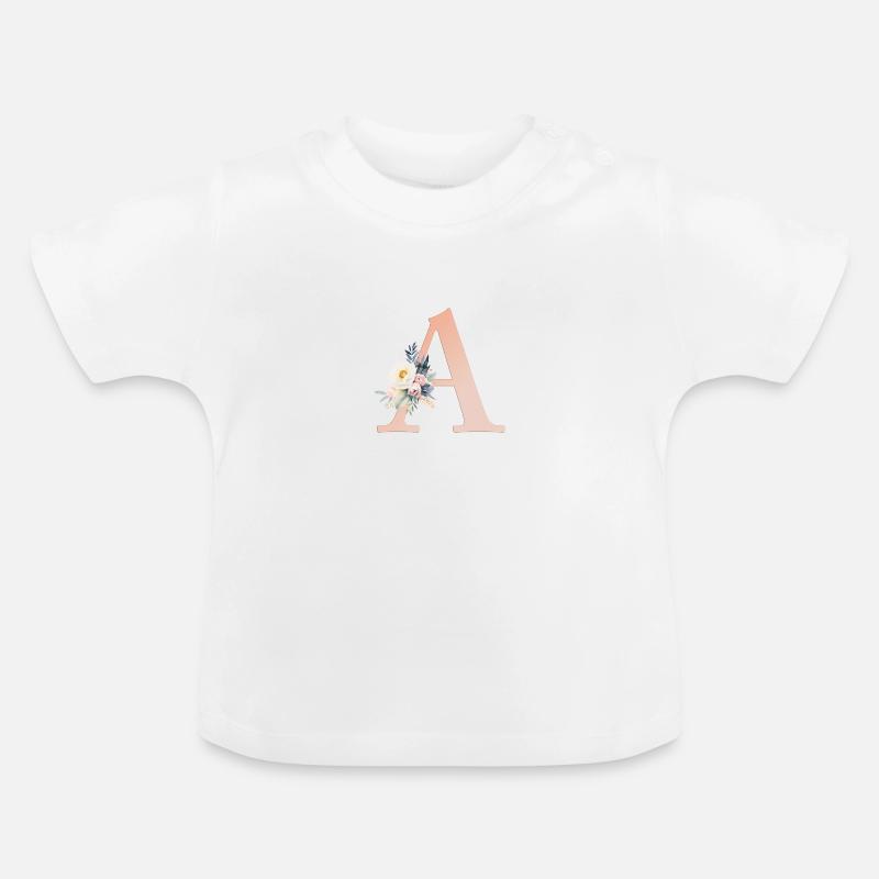 A Monogramm , Floral, Boho - Baby Bio-T-Shirt mit Rundhals - Weiß