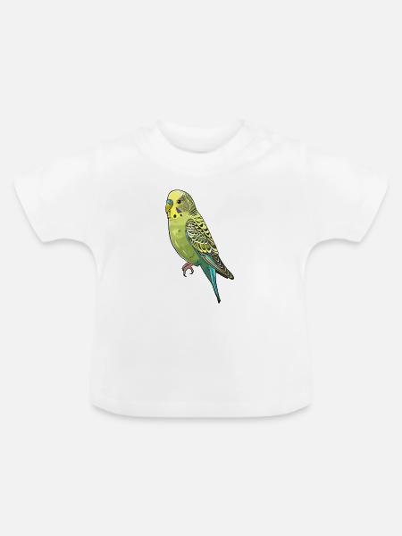 Virale Wellensittichillustration - Baby Bio-T-Shirt mit Rundhals - Weiß