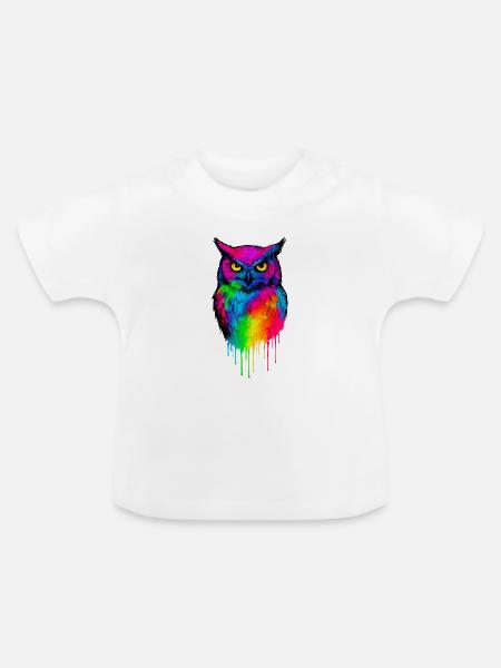 Leuchtende Farb-Eulenkunst - Baby Bio-T-Shirt mit Rundhals - Weiß