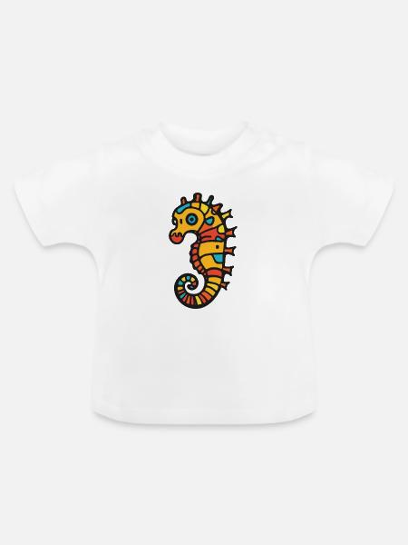 Seepferd Halloween Zombie - Baby Bio-T-Shirt mit Rundhals - Weiß