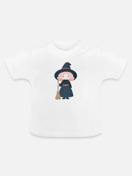 Halloween-Hexe, im Kinderstil - Baby Bio-T-Shirt mit Rundhals - Weiß