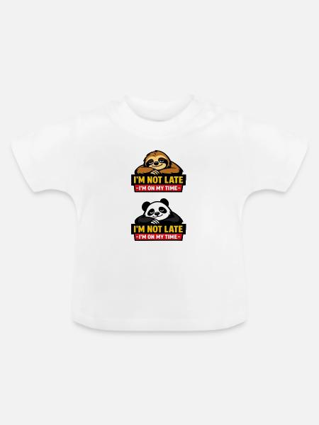 Nicht zu spät – Sloth Zeitgefühl - Baby Bio-T-Shirt mit Rundhals - Weiß