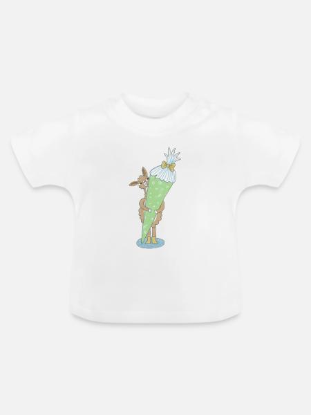 Lama mit großer Schultüte - Baby Bio-T-Shirt mit Rundhals - Weiß