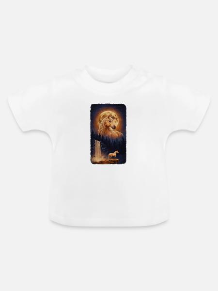 Mystisches Pferd Vollmond und Wasserfall - Baby Bio-T-Shirt mit Rundhals - Weiß