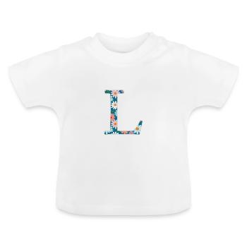 Customizable Monogram L Floral Pattern - Baby Organic T-Shirt with Round Neck - white - Front