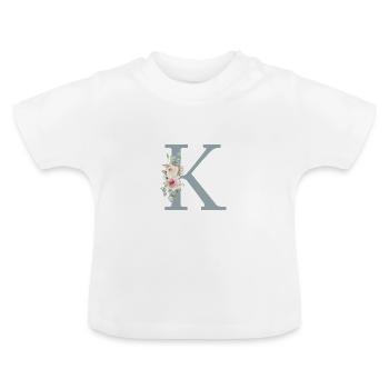 K| Monogramme | Eucalyptus Pastel Fleur Bleu - T-shirt bio col rond Bébé - blanc - Devant