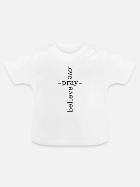 Liebe Bete Glaube Minimalismus Jesus Kreuz - Økologisk T-shirt til baby, rund hals - hvid