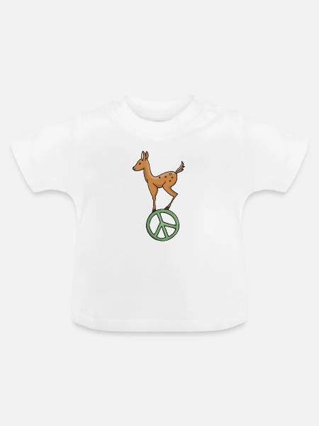 Peace Symbol Rehkitz - Baby Bio-T-Shirt mit Rundhals - Weiß