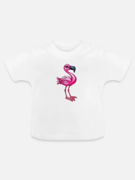 pink rosa Flamingo Vogel :) - Baby Bio-T-Shirt mit Rundhals - Weiß