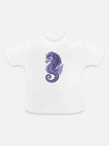 Seepferdchen-Einhorn Lila Violett - Baby Bio-T-Shirt mit Rundhals - Weiß
