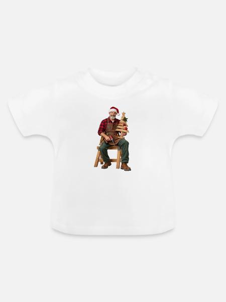 Rustikaler Weihnachtsbauer Holzbaum - Baby Bio-T-Shirt mit Rundhals - Weiß