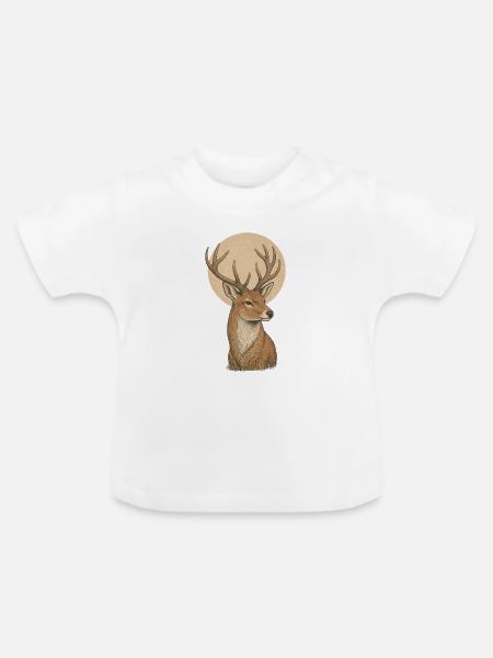 Hirschporträt im Mondkreis - Baby Bio-T-Shirt mit Rundhals - Weiß