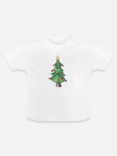 Aquarell-Weihnachtsbaum-Ornamente - Baby Bio-T-Shirt mit Rundhals - Weiß