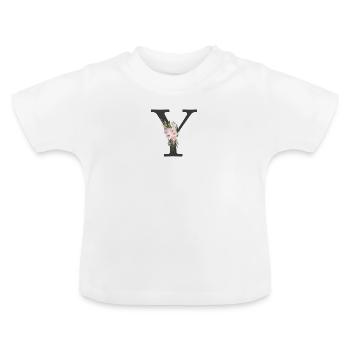 Letter Y, Monogram, Flowers - Baby Organic T-Shirt with Round Neck - white - Front