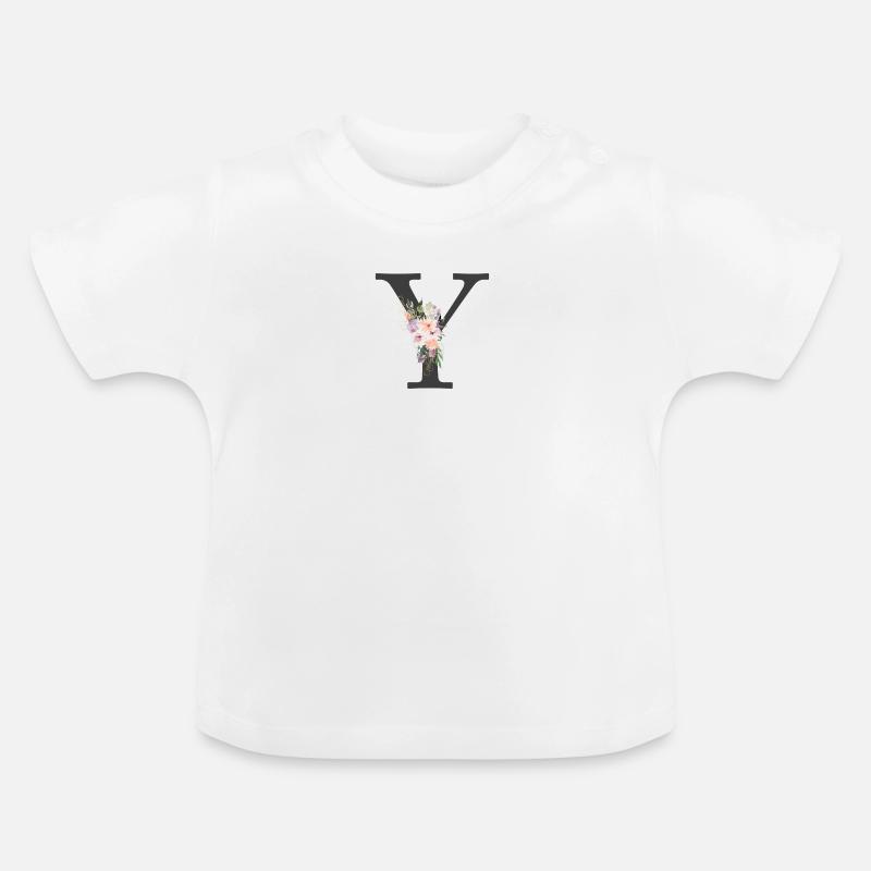 Buchstabe Y, Monogramm, Blumen - Baby Bio-T-Shirt mit Rundhals - Weiß