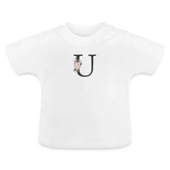 Letter U, Monogram, Flowers - Baby Organic T-Shirt with Round Neck - white - Front