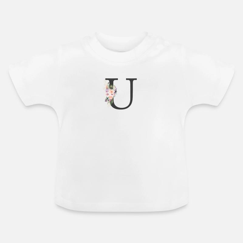 Lettre U, Monogramme, Fleurs - T-shirt bio col rond Bébé - blanc