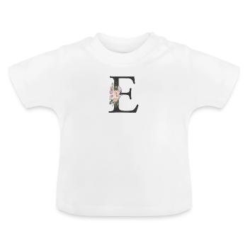 Buchstabe E, Monogramm, Blumen - Baby Bio-T-Shirt mit Rundhals - Weiß - Vorne