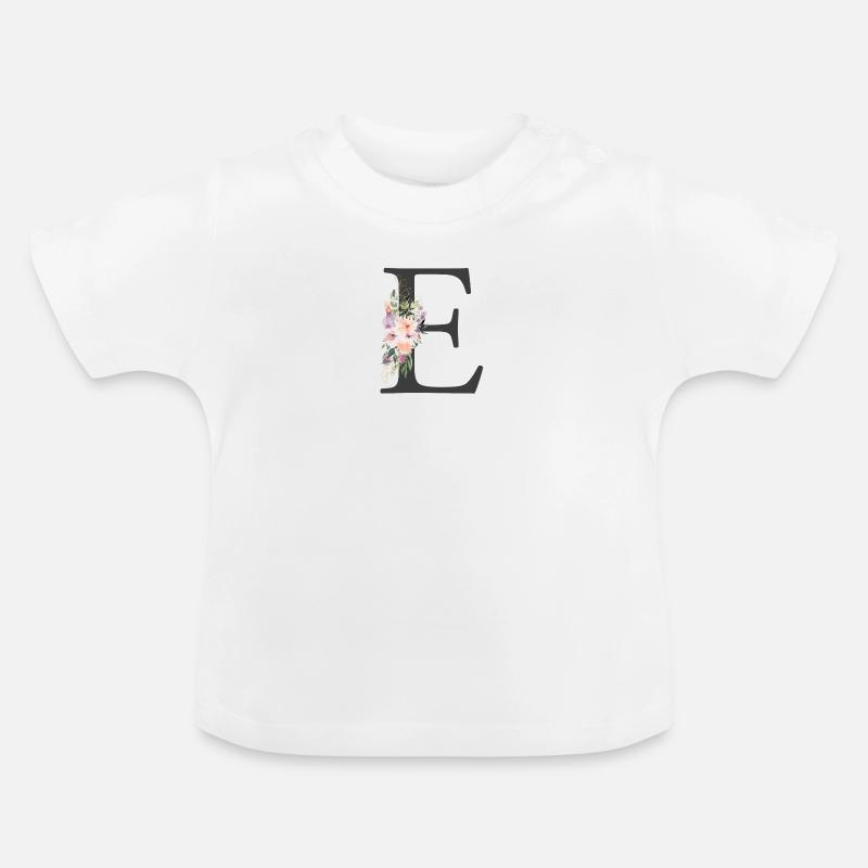 Lettre E, Monogramme, Fleurs - T-shirt bio col rond Bébé - blanc