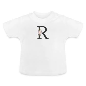 Letter R, Monogram, Flowers - Baby Organic T-Shirt with Round Neck - white - Front