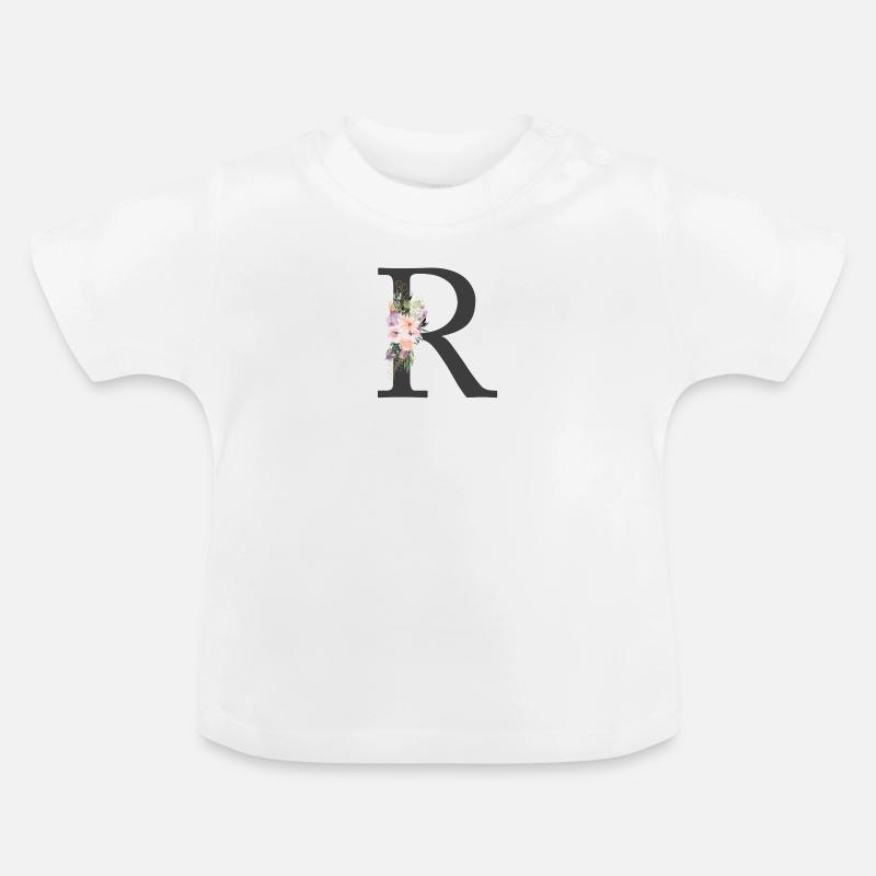 Buchstabe R, Monogramm, Blumen - Baby Bio-T-Shirt mit Rundhals - Weiß