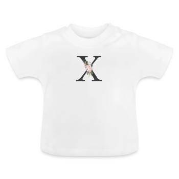 Letter X, Monogram, Flowers - Baby Organic T-Shirt with Round Neck - white - Front