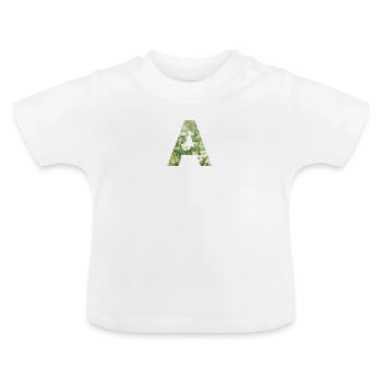 Letter A, Monogram, Floral Pattern - Baby Organic T-Shirt with Round Neck - white - Front