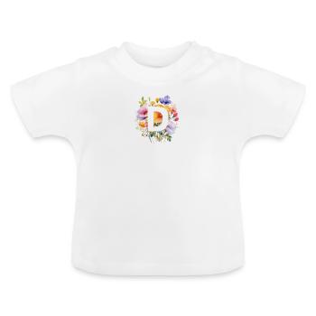 D Monogramm , bunter Blumenstrauss - Baby Bio-T-Shirt mit Rundhals - Weiß - Vorne