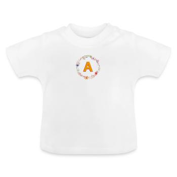 A Monogramm , bunter Blumenkranz - Baby Bio-T-Shirt mit Rundhals - Weiß - Vorne