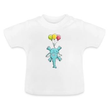 Elephant with balloons - Baby Organic T-Shirt with Round Neck - white - Front
