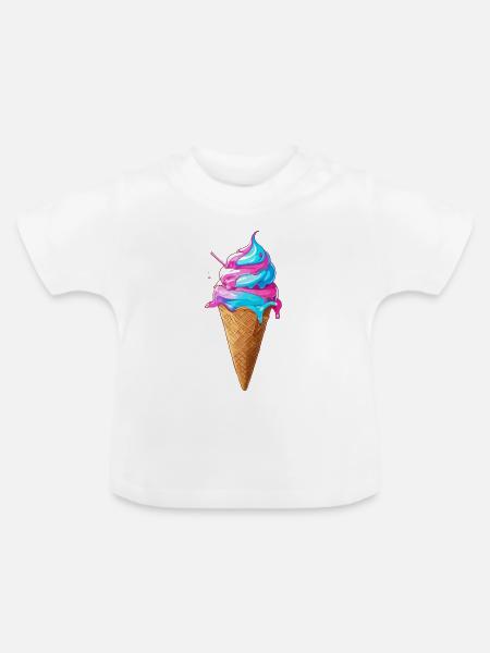 Lecker Eiscreme | Synthwave Eistüte - Baby Bio-T-Shirt mit Rundhals - Weiß