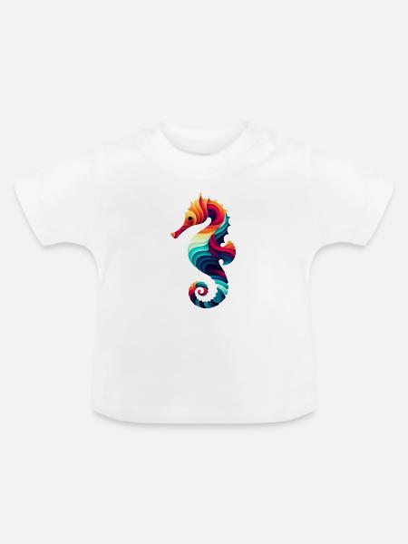 Seepferdchen - Baby Bio-T-Shirt mit Rundhals - Weiß