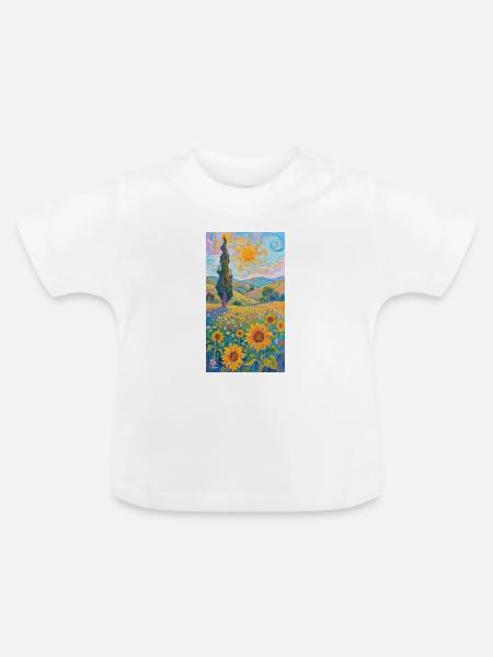 Sonnenblumen im Impressionismus - Baby Bio-T-Shirt mit Rundhals - Weiß