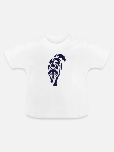 Nachtwolf Silhouette Print - Baby Bio-T-Shirt mit Rundhals - Weiß