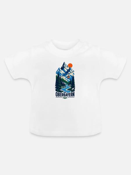 Oberbayern Bergpanorama mit Seilbahn - Baby Bio-T-Shirt mit Rundhals - Weiß
