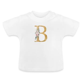 Monogramme B Floral personnalisable - T-shirt bio col rond Bébé - blanc - Devant