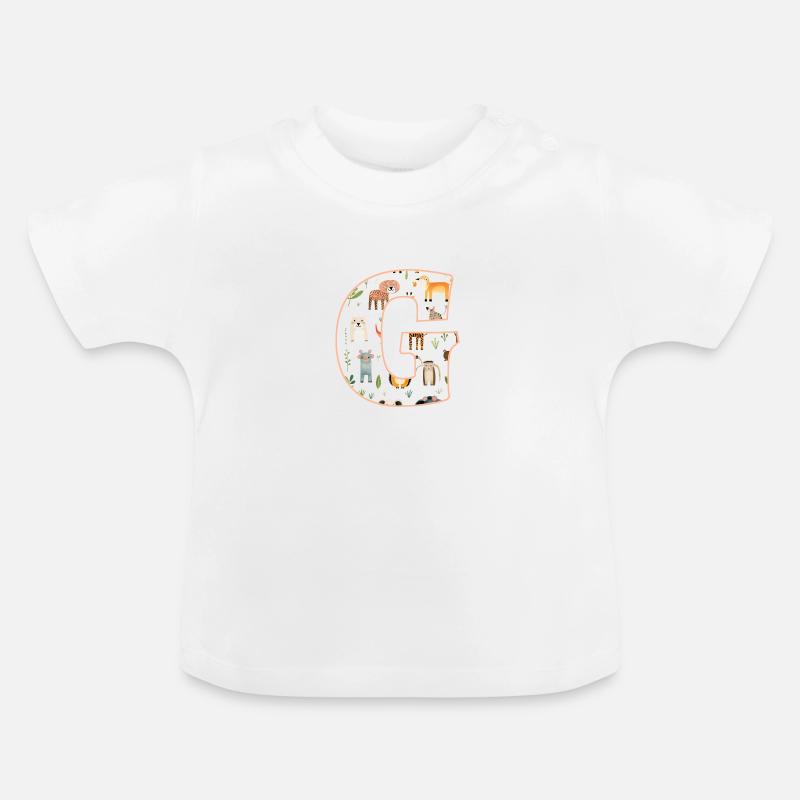 Buchstabe G, Monogramm, Tiermuster - Baby Bio-T-Shirt mit Rundhals - Weiß